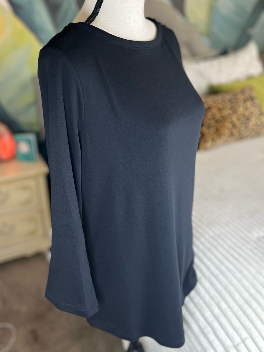 Charter Club Black Women's 3/4 Length Sleeve Shirt 100% Pima Cotton Size Large